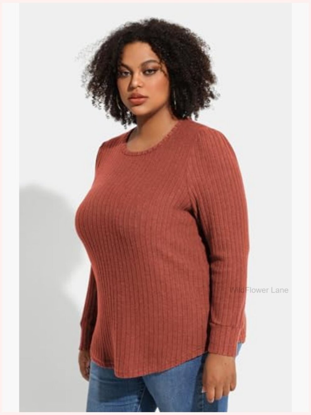 Plus Size Long Sleeve Knit Pullover Sweater Soft Stretchy Tunic Top XL-5XL - Picture 3 of 4